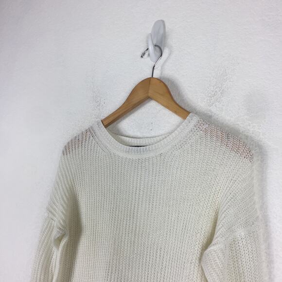 Vince Linen White Navy Colorblock Open Knit Oversized Sweater XS Fisherman - Picture 7 of 14